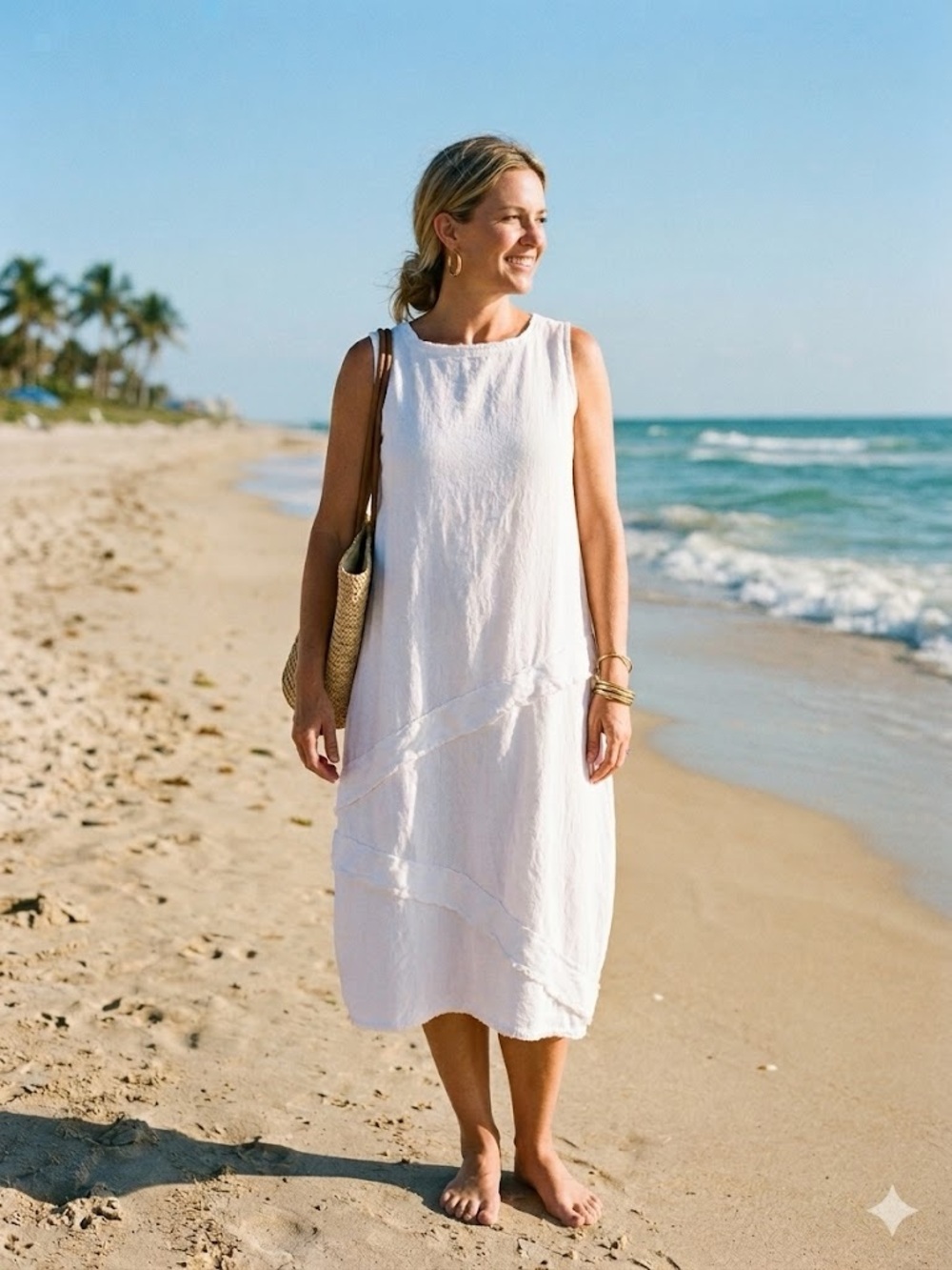 Oh My Gauze! White Sleeveless Textured Midi Dress with Asymmetric 100% Cotton
